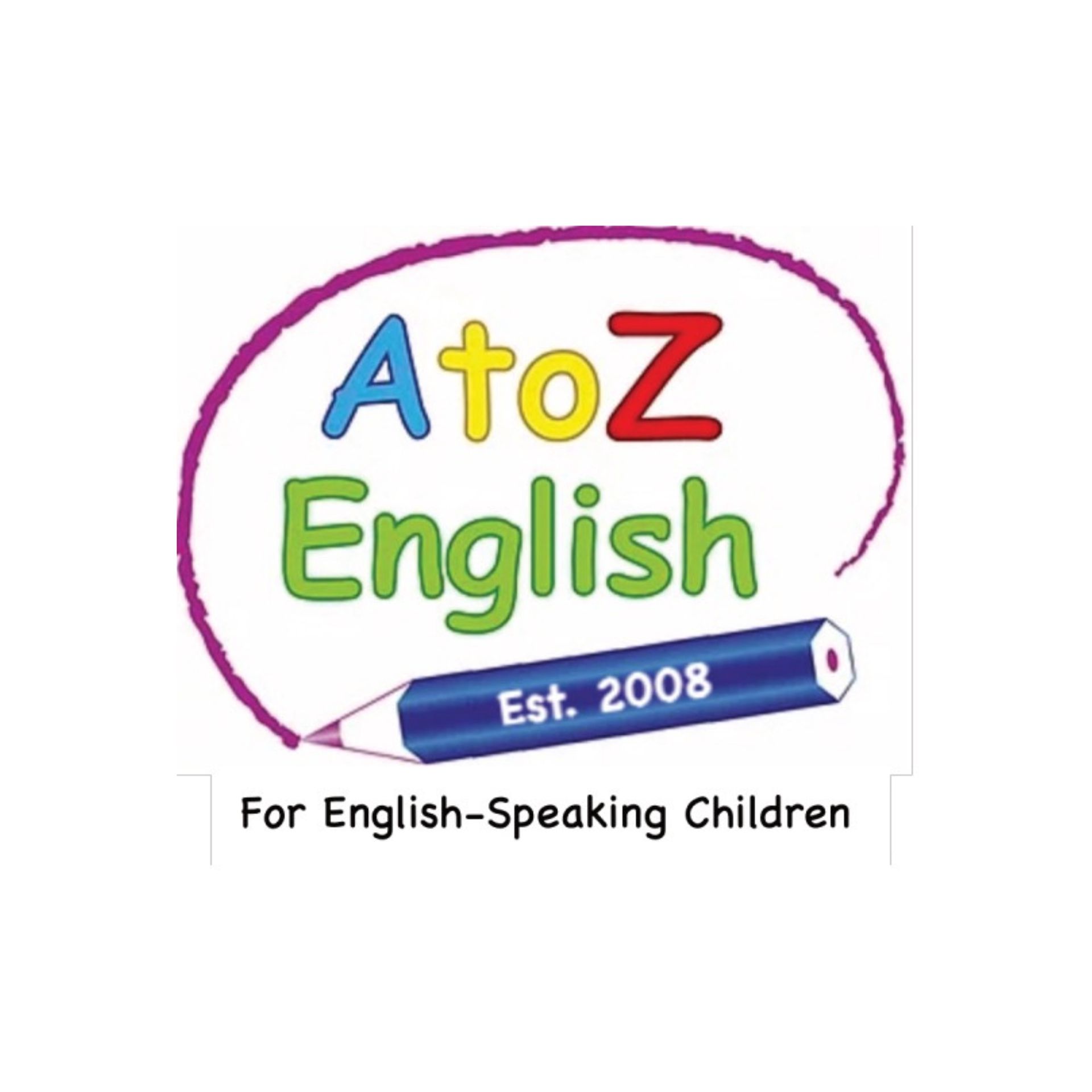 AtoZ English logo — English language classes for children, established 2008