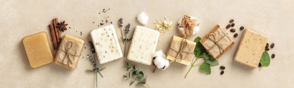 A selection of handmade soaps in Switzerland by Chanconette, all gift-wrapped for families to enjoy their natural ingredients.  