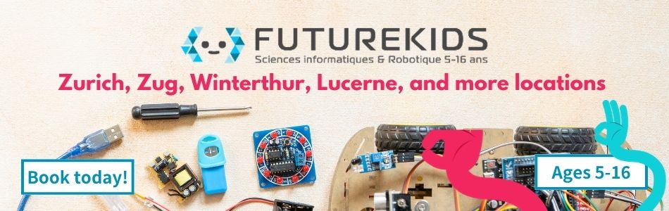 Futurekids robotics and coding banner for children ages 5-16 in Zurich, Zug, Winterthur and Lucerne