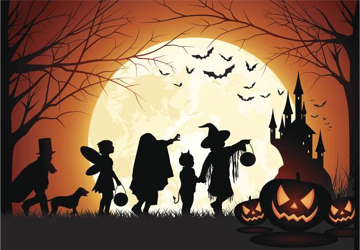 halloween full moon children trick or treating