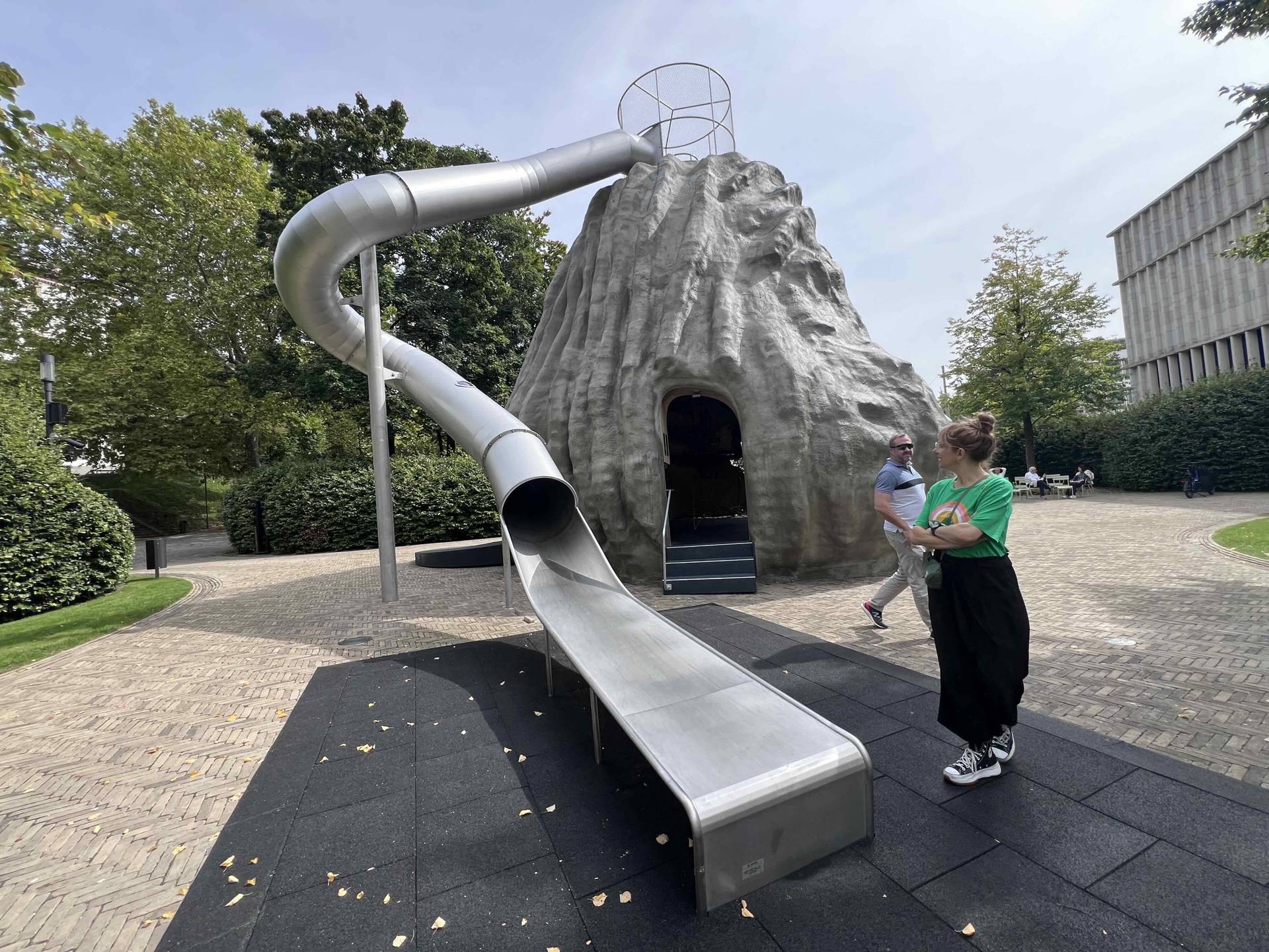 The back-side of the slide sculpture that designed was designed by the German artist Carsten Höller, at the extension of the Kunsthaus in Zurich, Switzerland.