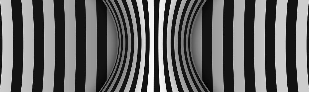 An image of striped lines bending in a concave way in the center, creating an optical illusion at the Museum of Illusions Athens, Greece, Μουσείο Ψευδαισθήσεων.  