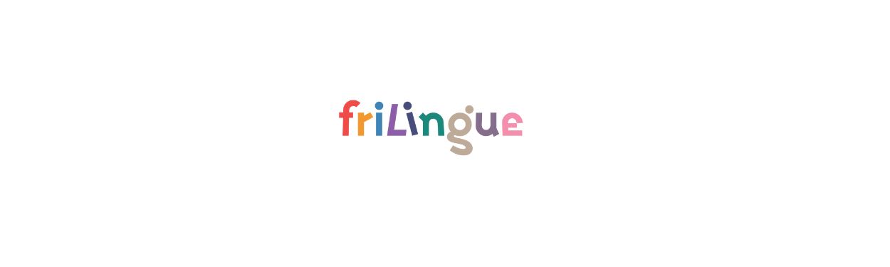 friLingue logo with colorful, playful letters on a black background – each letter in a different color representing the brand's educational, child-focused camps and international spirit
