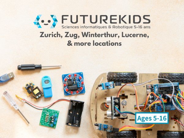 Futurekids robotics and coding banner for children ages 5-16 in Zurich, Zug, Winterthur and Lucerne