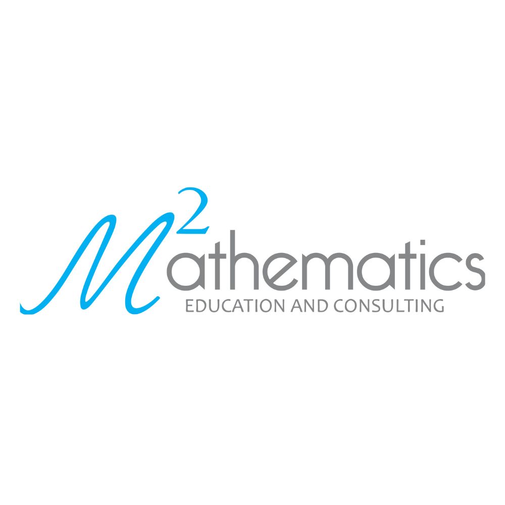 The logo in gray and blue of m2 mathematics and consulting, personalised support for mathematics for kids, problem-solving skills and interactive workshops..