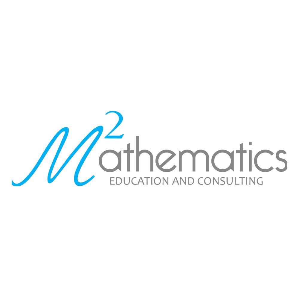 The logo in gray and blue of m2 mathematics and consulting, personalised support for mathematics for kids, problem-solving skills and interactive workshops..