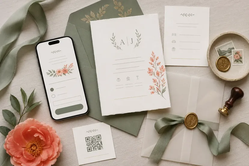 Modern wedding invitation suite with phone RSVP
