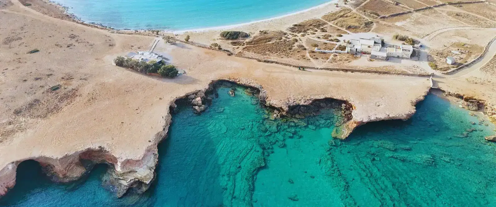 Turquoise cove at Xylombatis, Koufonisia (drone)