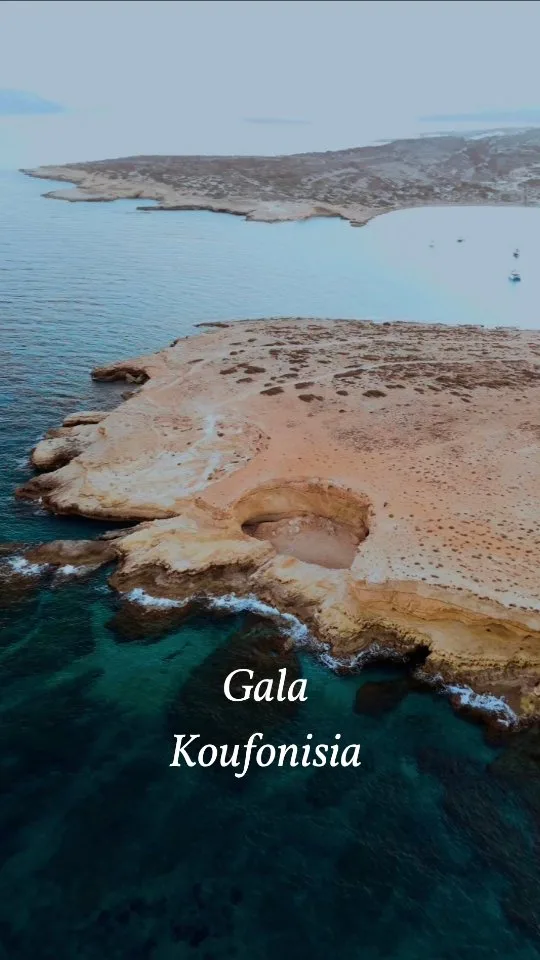 Aerial drone view of Gala beach, Koufonisia