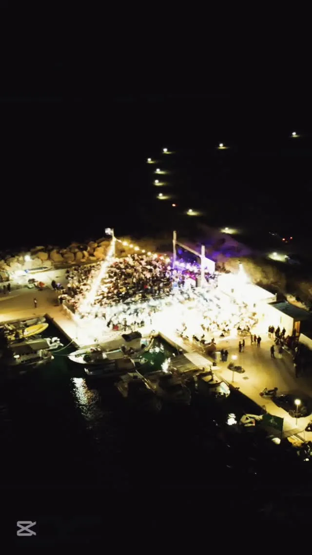 Aerial view of the Saint George festival at night, Koufonisia