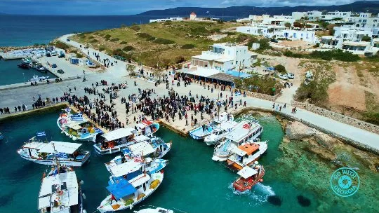 Aerial view of the harbour patron-saint celebration, Koufonisia