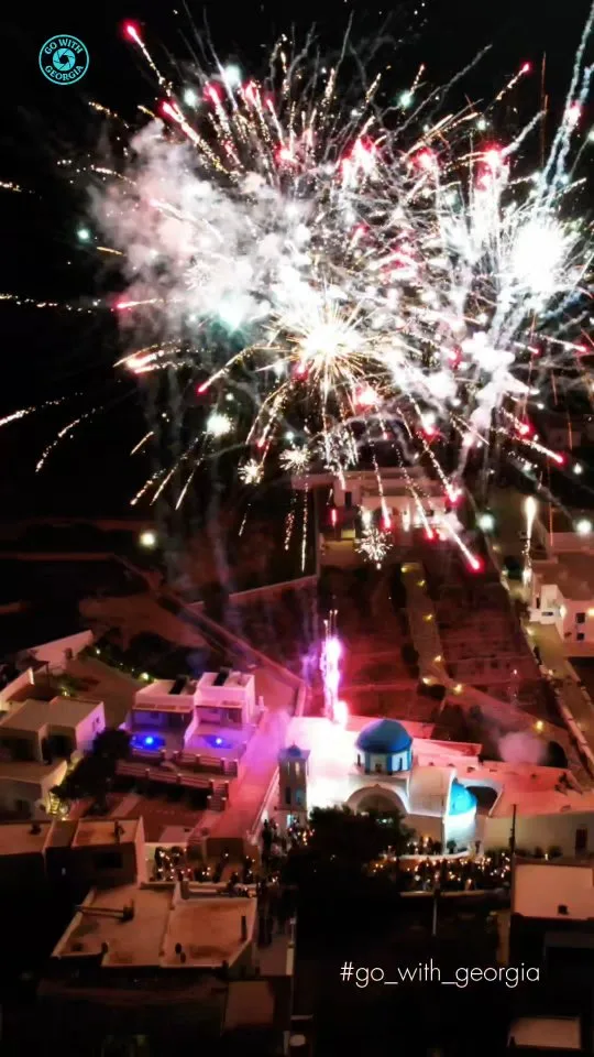 Fireworks over Chora at night on Easter, Koufonisia