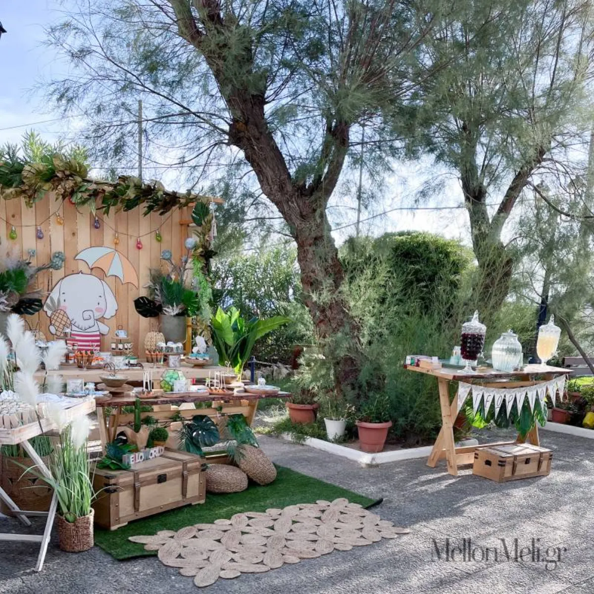 MellonMeli Elephant at the Beach στολισμός βάπτισης candy bar