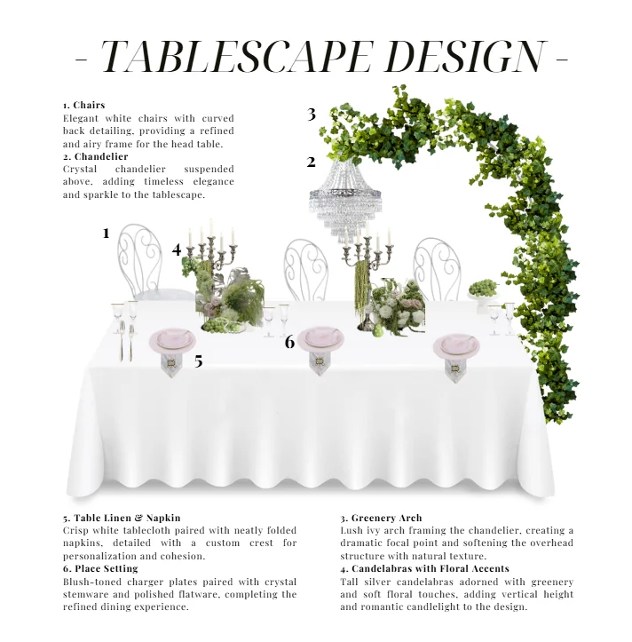 Ressa Design Collective σχέδιο τραπεζιού με αριθμημένες σημειώσεις για καρέκλες, πολυέλαιο και σερβίρισμα, εικόνα 2