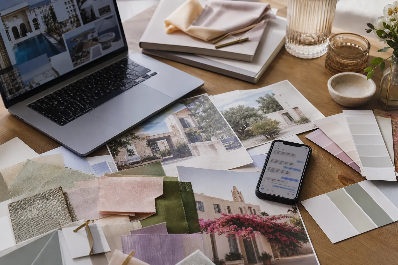 Ζευγάρι σε συνάντηση με wedding planner στην Ελλάδα σε υπαίθριο καφέ