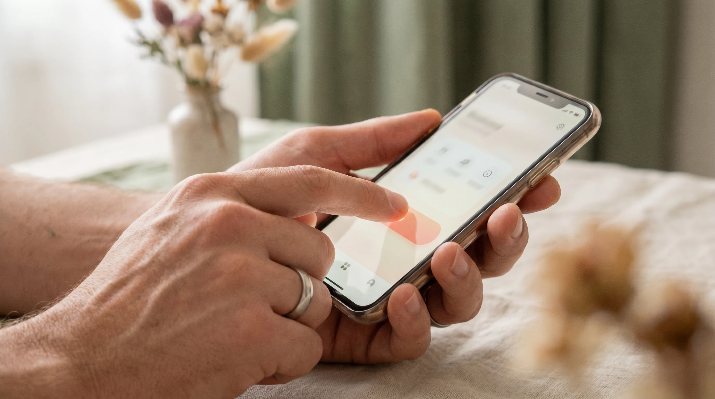A guest's hands tapping an RSVP confirmation on a phone